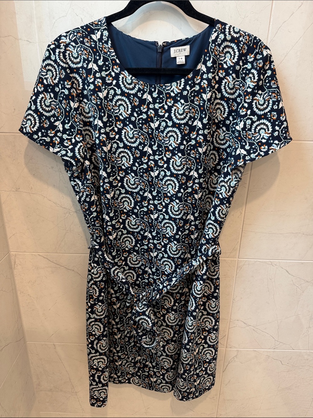 J. Crew Navy Floral Paisley Tie-Waist Mini Dress